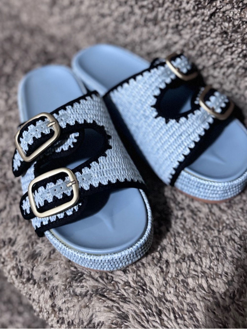 Cute Blue Woven Slide Sandals for Summer